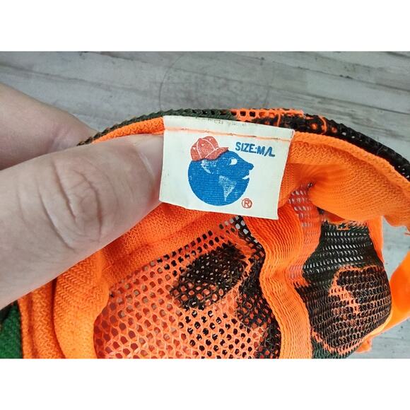 Vintage Rope Mesh Snapback Orange Green Camo Hunting Trucker Hat Cap Taiwan - Picture 7 of 7